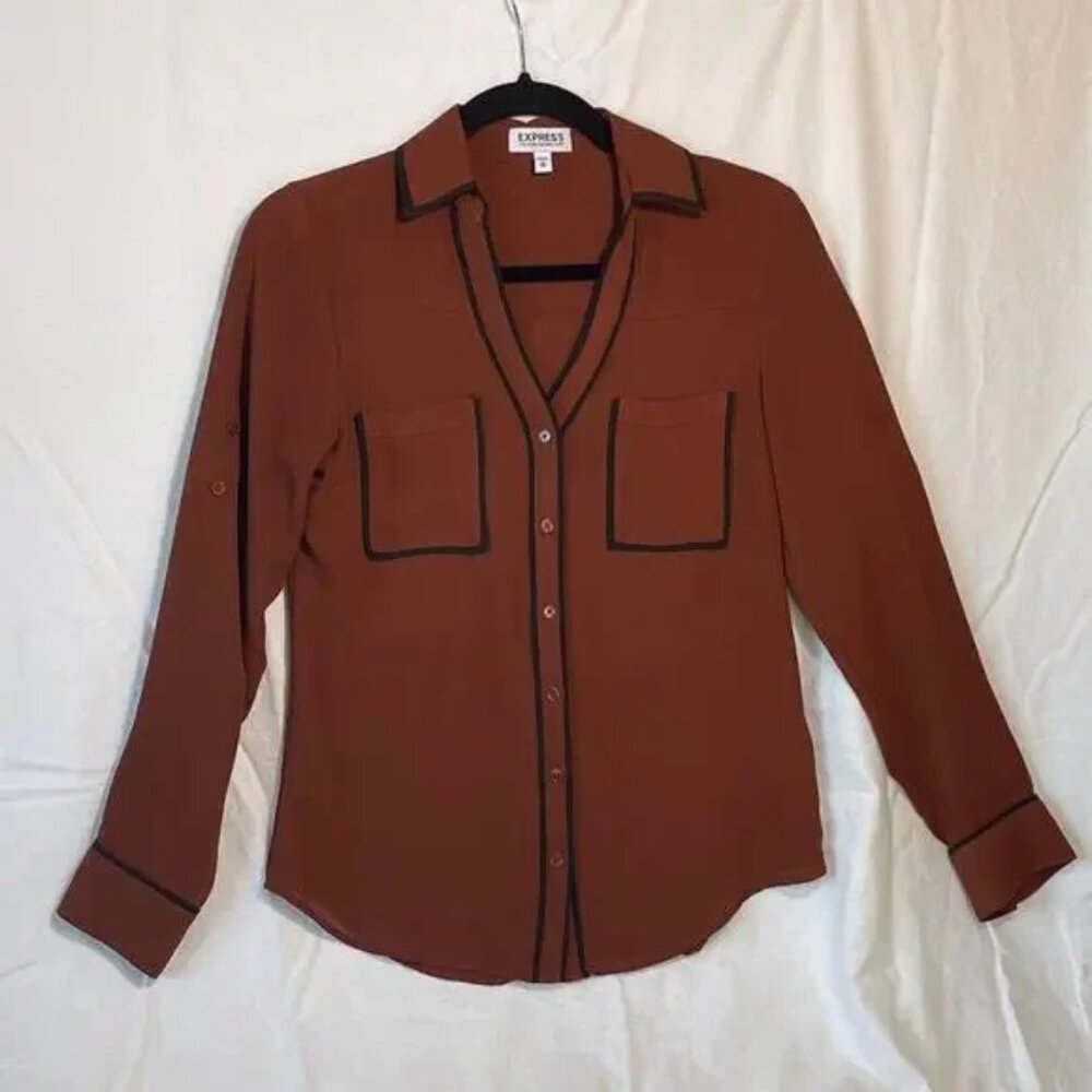 Express Rust and Black long Sleeve Shirt